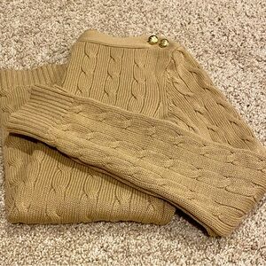 Cable Knit Tan Sweater with Gold Buttons